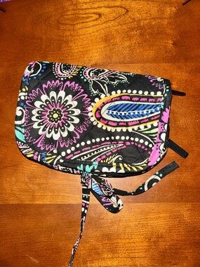 Quilted Floral Paisley Wristlet Clutch - Black with Pink & Turquoise